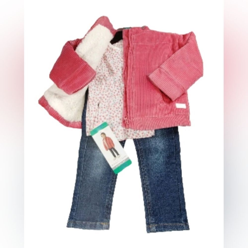 KOALA KIDS 3-pc Outfit 2T Pink Corduroy Plush Jacket Long Sleeve Tee Jeans NWT